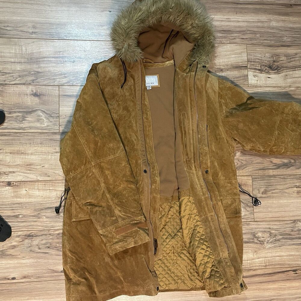 Wilsons Leather M Julian Suede Parka Faux Fur Trim Mens XXL Adjustable Brown